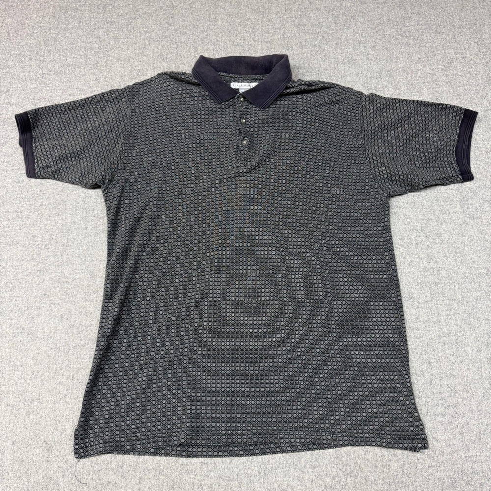 Tribute Polo Shirt Size XL Black Grey Geometric 100% Cotton Short Sleeve Mens